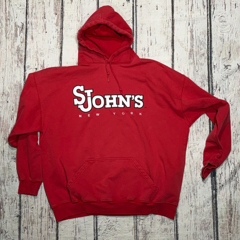 Vintage St. John's New York Red Hoodie Sweatshirt XL 25x25